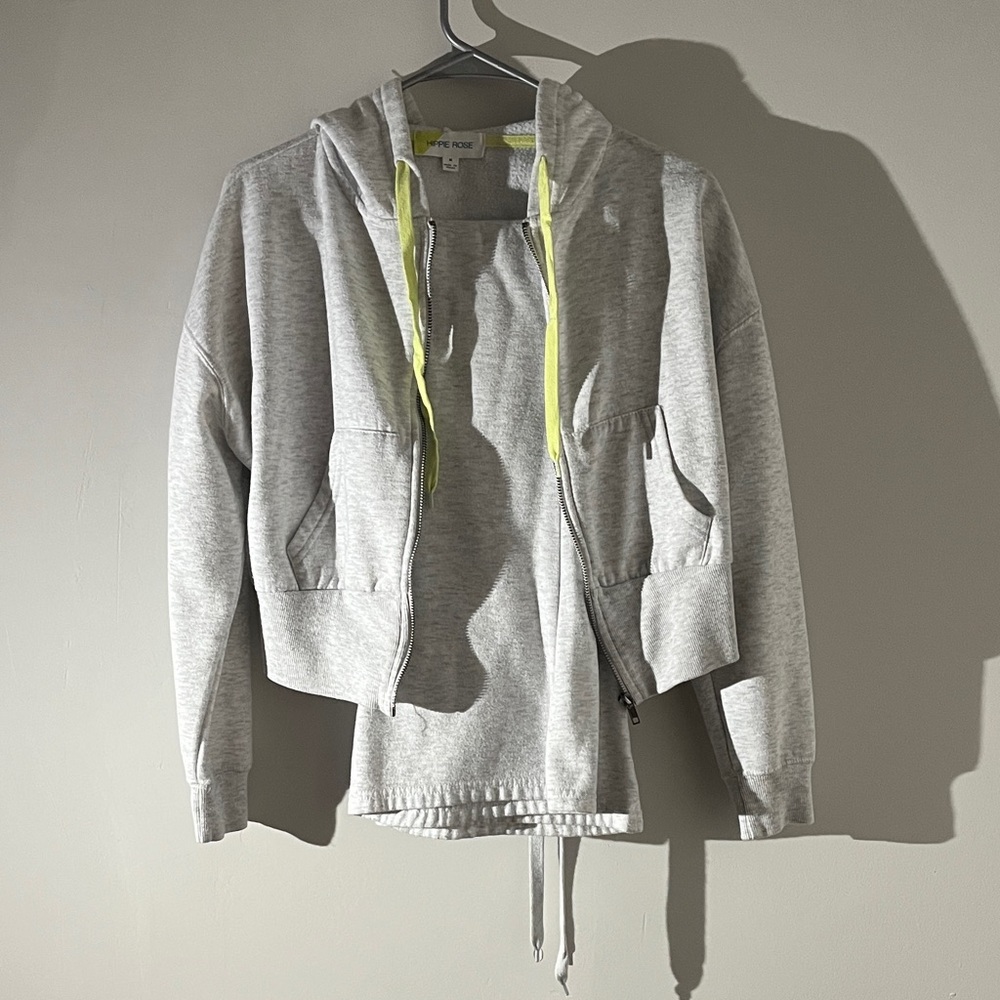 Hippie Rose Light Gray Cropped Hoodie with Flare Sweatpants